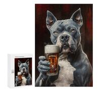 Jigsaw for Teenagerss300 PCS Pitbull Dog Holding Beer Adult Puzzles Relaxing Games Difficult Challenge Unique Birthday And Gifts 300 PCS