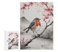 Jigsaw for Teenagerss300 PCS Robin on Branch with Cherry Blossoms Puzzle for Adults Fun Games Difficult Challenge Deal As Gifts for The Whole Family 300 PCS