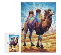 Jigsaw for Teenagerss300 PCS Stained Glass Camel in Desert Landscape Puzzle for Adults Fun Games Difficult Challenge Deal As Gifts for The Whole Family 300 PCS