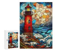 Jigsaw for Teenagerss300 PCS Stained Glass Lighthouse Puzzles for Adults Hands-on Game Enhance Memory Unique Birthday And Gifts 300 PCS