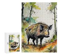 Jigsaw for Teenagerss300 PCS Watercolor Wild Boar Puzzle for Adults Fun Games Difficult Challenge Deal As Gifts for The Whole Family 300 PCS