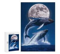 Jigsaw for Teenagerss300 PCS Whales Breaching Under The Moonlight Puzzle for Adults Fun Games Difficult Challenge Deal As Gifts for The Whole Family 300 PCS