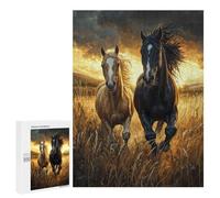 Jigsaw for Teenagerss500 PCS 2 Horses Running in Field Puzzles for Adults Relaxing Games Wall Decoration Unique Birthday And Gifts 500 PCS