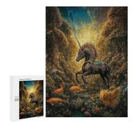 Jigsaw for Teenagerss500 PCS Black Unicorn in Enchanted Forest Puzzle for Adults Fun Games Difficult Challenge Deal As Gifts for The Whole Family 500 PCS