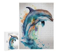 Jigsaw for Teenagerss500 PCS Colorful Dolphin Watercolor Art Print-2 Puzzles for Adults Hands-on Game Enhance Memory Unique Birthday And Gifts 500 PCS