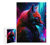Jigsaw for Teenagerss500 PCS Cyberfox in Neon Cityscape-1 Adult Puzzles Relaxing Games Difficult Challenge Unique Birthday And Gifts 500 PCS