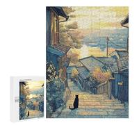 Jigsaw for Teenagerss500 PCS Japanese Street Scene with Black Cat Puzzles for Adults Hands-on Game Enhance Memory Unique Birthday And Gifts 500 PCS