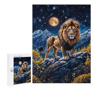 Jigsaw for Teenagerss500 PCS Lion Under Full Moon Puzzle for Adults Fun Games Difficult Challenge Deal As Gifts for The Whole Family 500 PCS