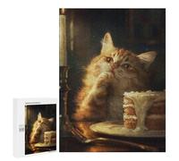 Jigsaw for Teenagerss500 PCS Orange Tabby Cat Cake Cute Adult Puzzles Relaxing Games Difficult Challenge Unique Birthday And Gifts 500 PCS