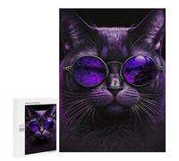 Jigsaw for Teenagerss500 PCS Purple Cat with Glasses Art Print Adult Puzzles Relaxing Games Difficult Challenge Unique Birthday And Gifts 500 PCS