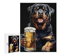 Jigsaw for Teenagerss500 PCS Rottweiler with Beer Puzzles for Adults Hands-on Game Enhance Memory Unique Birthday And Gifts 500 PCS