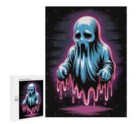 Jigsaw for Teenagerss500 PCS Sad Blue Ghost with Pink Drips Puzzle for Adults Fun Games Difficult Challenge Deal As Gifts for The Whole Family 500 PCS