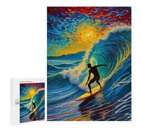 Jigsaw for Teenagerss500 PCS Surfer in Sunset Wave Starry Night Puzzle for Adults Fun Games Difficult Challenge Deal As Gifts for The Whole Family 500 PCS