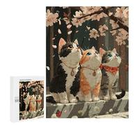 Jigsaw for Teenagerss500 PCS Three Cats Under Cherry Blossoms Puzzle for Adults Fun Games Difficult Challenge Deal As Gifts for The Whole Family 500 PCS