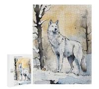 Jigsaw for Teenagerss500 PCS White Wolf Watercolor Puzzle for Adults Fun Games Difficult Challenge Deal As Gifts for The Whole Family 500 PCS