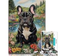 Jigsaw French Bulldog with Flowers 1000 Piece Jigsaw Puzzles for Adults & Teens,Learning Educational Toy for Is Ideal As A Gift for The Whole Family (50x75cm)