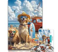 Jigsaw Golden Retriever on Vacation 1000 Piece Jigsaw Puzzles for Adults,Stress Reliever Difficult Challenge Enhance Love between Couples 50x75cm