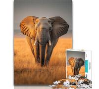 Jigsaw Grassland Elephants Puzzles for Adults And Teenagers,Challenging Difficult with Fully Interlocking Randomly Shaped Pieces 26x38cm
