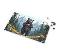 Jigsaw Grizzly Bear Enjoying A Cozy Cup Of Coffee In The Mountains Picture Puzzle 1000 Piece Puzzles Toddler Puzzles(500PCS)