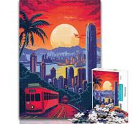 Jigsaw Hong Kong Skyline Tram Jigsaw Puzzles for Adults 1000,Toys Educational Games Stress Relieving Unique Home Decor And Gifts 75x50cm