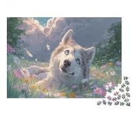 Jigsaw Husky Lying in Daisy Field Gift Puzzle - Wildlife 1000 Pieces Fun Challenge Adults, Educational Game Home Decor 52x38cm/1000pcs