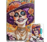 Jigsaw Mexican Style Skull Girl Puzzles for Adults 1000 Pieces,Artistic Wall Decor & Birthday Gift Idea for Friends, Home Office (38x26cm)