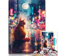 Jigsaw Orange Cat Sitting on Street Jigsaws Puzzles 1000 Pieces for Adults Gifts,Birthday Gift Idea for Adults, Family Game And Hobby 50x75cm