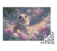 Jigsaw Owl Sitting in Hydrangea Garden Puzzle Fun Challenge Educational Toy, Wildlife Home Decoration Challenging, Great Gift Adults 52x38cm/1000pcs