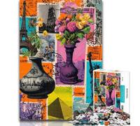 Jigsaw Paris Stamp Collage Jigsaw Puzzles for Teenagers 1000 Pieces,Family Game Stress Reliever Difficult Challenge Secret Santa Gifts 50x75cm