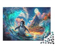 Jigsaw Penguin Surfing at Night Puzzle 1000 Pieces Adults Wildlife Educational Games Home Decoration 38x26cm/1000pcs