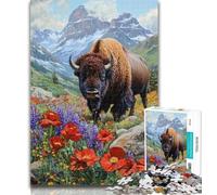 Jigsaw Poppy Bison 1000 Piece Jigsaw Puzzle for Adults Teens,Wall Decoration Unique Birthday And Xmas Gifts Suitable for And 14 26x38cm