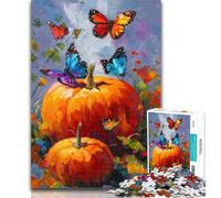Jigsaw Pumpkins And Blue Butterflies 1000 Piece Jigsaw Puzzles for Adults,Stress Reliever Difficult Challenge Enhance Love between Couples 50x75cm