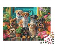 Jigsaw Puppies Gathered at The Door Gift Puzzle - Animal 1000 Pieces Fun Challenge Adults, Educational Game Home Decor 38x26cm/1000pcs