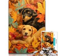 Jigsaw Puppy in The Fallen Leaves Puzzles for Adults Teens 1000 Pieces,Educational Games Home Decoration Artists Collection, Fine Art 50x75cm