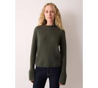 Jigsaw Pure Cashmere Round Neck Fluted Cuff Jumper Khaki