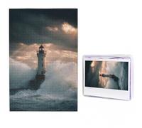 Jigsaw Puzzle 100 Pieces Personalized Wooden Picture from Photos Puzzles Custom Puzzle from Pictures Lighthouse In Storm Puzzles for Adults Family Birthday Christmas Valentine's Day Gifts