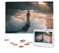 Jigsaw Puzzle 100 Pieces Personalized Wooden Picture from Photos Puzzles Custom Puzzle from Pictures Lighthouse In Storm Puzzles for Adults Family Birthday Christmas Valentine's Day Gifts