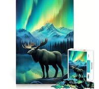 Jigsaw Puzzle 1000 Aurora Stag Deer Northern Flawless Fit Art, Smart Play Activity, Downtime Game Fun, Birthday Game Gift (38x26cm)