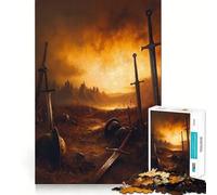 Jigsaw Puzzle 1000 Battlefield Aftermath with Swords And Helmets Neat Edge Decor Creative Skill Toy Easy Time Fun Christmas Fun Gift (50x75cm)