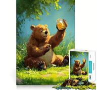 Jigsaw Puzzle 1000 Bear with Honey Jar Illustration Neat Edge Decor Creative Skill Toy Easy Time Fun Christmas Fun Gift (38x26cm)