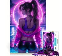 Jigsaw Puzzle 1000 Beautiful Neon Girl Neat Edge Decor Creative Skill Toy Easy Time Fun Christmas Fun Gift (50x75cm)
