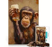 Jigsaw Puzzle 1000 Beer Drinker Monkey Neat Edge Decor Creative Skill Toy Easy Time Fun Christmas Fun Gift (38x52cm)