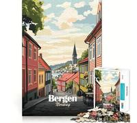 Jigsaw Puzzle 1000 Bergen Norway Street View Illustration Neat Edge Decor Creative Skill Toy Easy Time Fun Christmas Fun Gift (50x75cm)