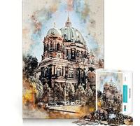 Jigsaw Puzzle 1000 Berlin Germany Watercolor Neat Edge Decor Creative Skill Toy Easy Time Fun Christmas Fun Gift (38x26cm)
