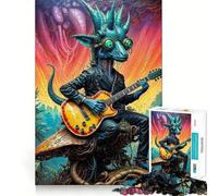 Jigsaw Puzzle 1000 Bio Rhythms Dino Guitarist Neat Edge Decor Creative Skill Toy Easy Time Fun Christmas Fun Gift (38x26cm)