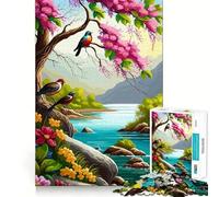 Jigsaw Puzzle 1000 Birds And Blossoms by The River Neat Edge Decor Creative Skill Toy Easy Time Fun Christmas Fun Gift (38x52cm)