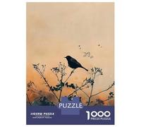 Jigsaw Puzzle 1000 Black Bird on Branch Silhouette Art Teenager Puzzles Brain Teaser Game Presents for Women Unique Gifts for Birthday And Christmas 52x38cm/1000pcs