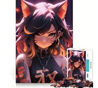 Jigsaw Puzzle 1000 Black Cat Anime Girl Japan Neat Edge Decor Creative Skill Toy Easy Time Fun Christmas Fun Gift (38x52cm)