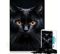 Jigsaw Puzzle 1000 Black Cat Looking Poster Flawless Fit Art, Smart Play Activity, Downtime Game Fun, Birthday Game Gift (38x26cm)