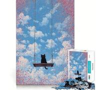 Jigsaw Puzzle 1000 Black Cat on A Swing Flawless Fit Art, Smart Play Activity, Downtime Game Fun, Birthday Game Gift (50x75cm)
